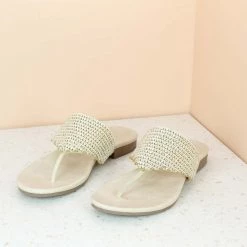 Inc.5 EMBROIDED FLAT THONG-BEIGE Ethnic