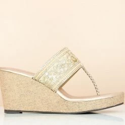 Inc.5 EMBROIDED PLATFORM THONG-ROSE GOLD Ethnic