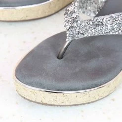 Inc.5 SALE CRYSTAL DIAMOND PLATFORM THONG-GUN METAL