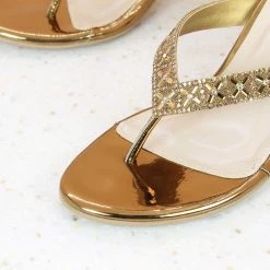 Inc.5 Ethnic EMBROIDED FLAT THONG-ANTIQUE GOLD