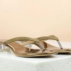 Inc.5 ROUND GLASS HEEL THONG - ANTIQUE GOLD