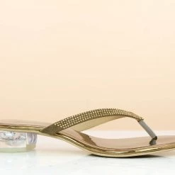 Inc.5 ROUND GLASS HEEL THONG - ANTIQUE GOLD