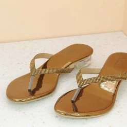 Inc.5 ROUND GLASS HEEL THONG - ANTIQUE GOLD