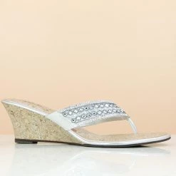 Inc.5 SALE EMBROIDED WEDGE THONG-SILVER
