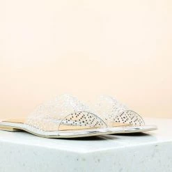 Inc.5 SALE TRANSPARENT DIAMOND FLAT MULE-SILVER