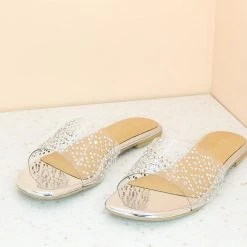 Inc.5 SALE TRANSPARENT DIAMOND FLAT MULE-SILVER