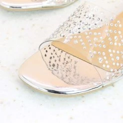 Inc.5 SALE TRANSPARENT DIAMOND FLAT MULE-SILVER
