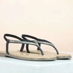 Inc.5 FLAT SEQUINS SANDAL-BLACK WOMEN