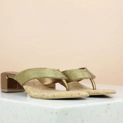 Inc.5 SALE EMBROIDED HARD ETHNIC THONG-ANTIQUE GOLD