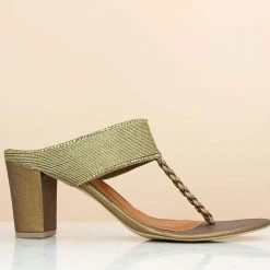 Inc.5 LACED BLOCK HEEL TOE POST-ANTIQUE GOLD