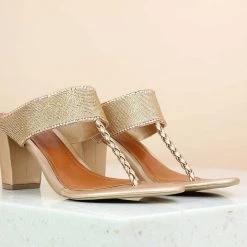Inc.5 LACED BLOCK HEEL TOE POST-ROSE GOLD