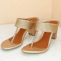 Inc.5 LACED BLOCK HEEL TOE POST-ROSE GOLD