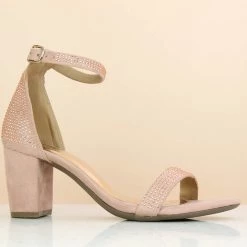 Inc.5 CRYSTAL BLOCK HEEL COUNTER SANDAL-PEACH SALE