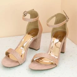 Inc.5 CRYSTAL BLOCK HEEL COUNTER SANDAL-PEACH SALE
