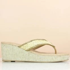 Inc.5 SALE CORK COVERED EMBRODED THONG-ANTIQUE GOLD