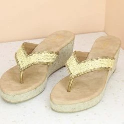 Inc.5 SALE CORK COVERED EMBRODED THONG-ANTIQUE GOLD