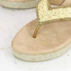 Inc.5 SALE CORK COVERED EMBRODED THONG-ANTIQUE GOLD