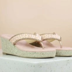 Inc.5 CORK COVERED EMBRODED THONG-ROSE GOLD SALE