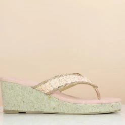 Inc.5 CORK COVERED EMBRODED THONG-ROSE GOLD SALE