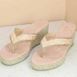 Inc.5 CORK COVERED EMBRODED THONG-ROSE GOLD SALE