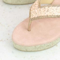 Inc.5 CORK COVERED EMBRODED THONG-ROSE GOLD SALE