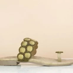 Inc.5 EMBROIDED FLAT THONG - ANTIQUE GOLD Embroidery