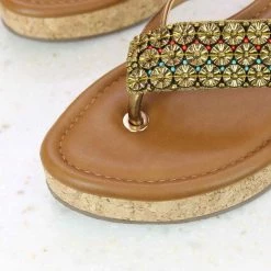 Inc.5 EMBROIDED PLATFORM THONG - ANTIQUE GOLD