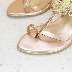 Inc.5 EMBROIDED BLACK HEEL THONG - ROSE GOLD