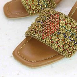 Inc.5 EMBROIDED BLACK HEEL MULE - ANTIQUE GOLD SALE