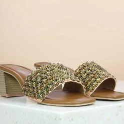 Inc.5 SALE EMBROIDED BLACK HEEL MULE - ROSE GOLD