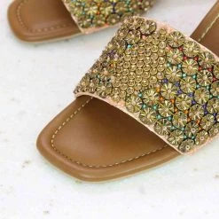 Inc.5 SALE EMBROIDED BLACK HEEL MULE - ROSE GOLD