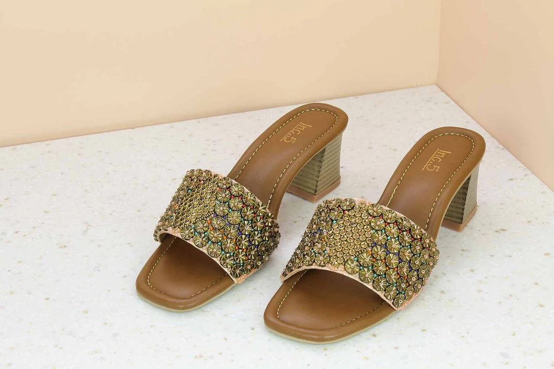 Inc.5 SALE EMBROIDED BLACK HEEL MULE - ROSE GOLD 6 Inc.5 SALE EMBROIDED BLACK HEEL MULE - ROSE GOLD