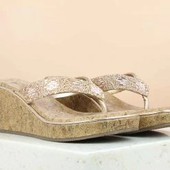 Inc.5 EMBROIDED CORK COVERED PLATFORM THONG - ROSE GOLD Embroidery