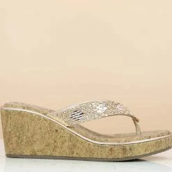 Inc.5 EMBROIDED CORK COVERED PLATFORM THONG - ROSE GOLD Embroidery