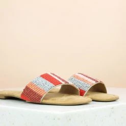 Inc.5 SALE EMBROIDED FLAT MULE-RED
