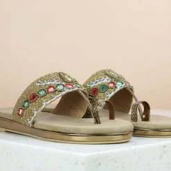 Inc.5 FLAT EMBROIDED THONG - ANTIQUE GOLD SALE