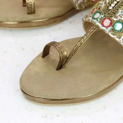 Inc.5 FLAT EMBROIDED THONG - ANTIQUE GOLD SALE