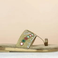 Inc.5 FLAT EMBROIDED THONG - ANTIQUE GOLD SALE 8 Inc.5 FLAT EMBROIDED THONG - ANTIQUE GOLD SALE