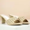 Inc.5 SALE LASER CUT BLOCK HEEL DIAMOND MULE - BEIGE