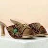 Inc.5 CUTWORK BLOCK HEEL MULE - ANTIQUE GOLD