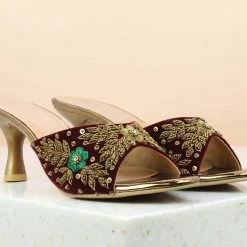 Inc.5 CUTWORK BLOCK HEEL MULE - ANTIQUE GOLD