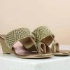 Inc.5 SALE EMBROIDED VEDGE HEEL THONG - ANTIQUE GOLD