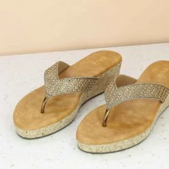 Inc.5 SALE CORK COVERED PLATFORM THONG - ANTIQUE GOLD