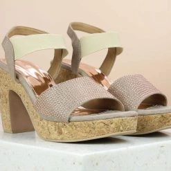 Inc.5 CORK COVERED BACK STRAP DIAMOND SANDAL - DARK BEIGE