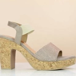 Inc.5 CORK COVERED BACK STRAP DIAMOND SANDAL - DARK BEIGE