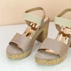 Inc.5 CORK COVERED BACK STRAP DIAMOND SANDAL - DARK BEIGE