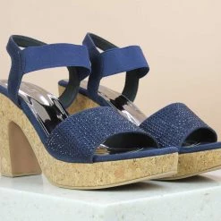 Inc.5 CORK COVERED BACK STRAP DIAMOND SANDAL - BLUE