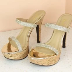 Inc.5 CONE HEEL DOUBLE STRAP DIAMOND MULES 9 Inc.5 CONE HEEL DOUBLE STRAP DIAMOND MULES