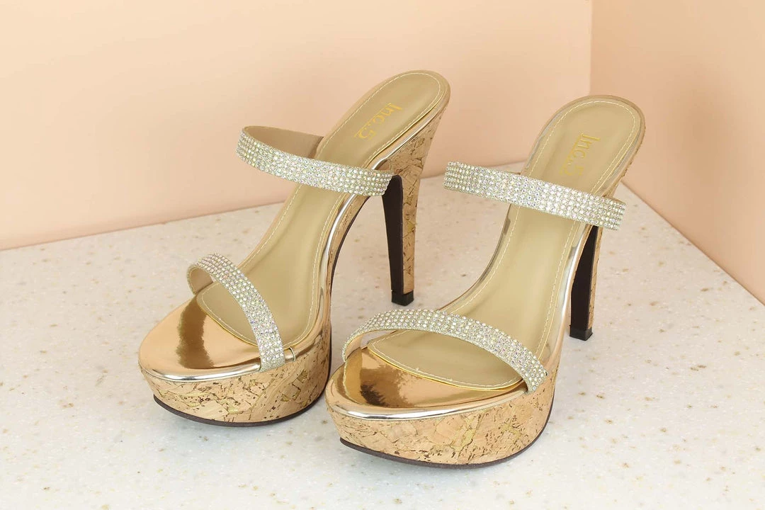 Inc.5 CONE HEEL DOUBLE STRAP DIAMOND MULES 6 Inc.5 CONE HEEL DOUBLE STRAP DIAMOND MULES
