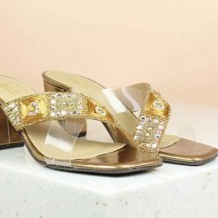 Inc.5 SALE CROSS STRAP BLOCK HEEL ETHNIC MULES